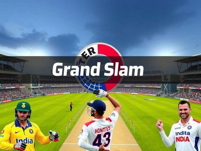 VR Cricket Grand Slam - Play Cricket Like a Pro in Virtual Reality VR Cricket Grand Slam Cover Image featuring Indian stadium and players